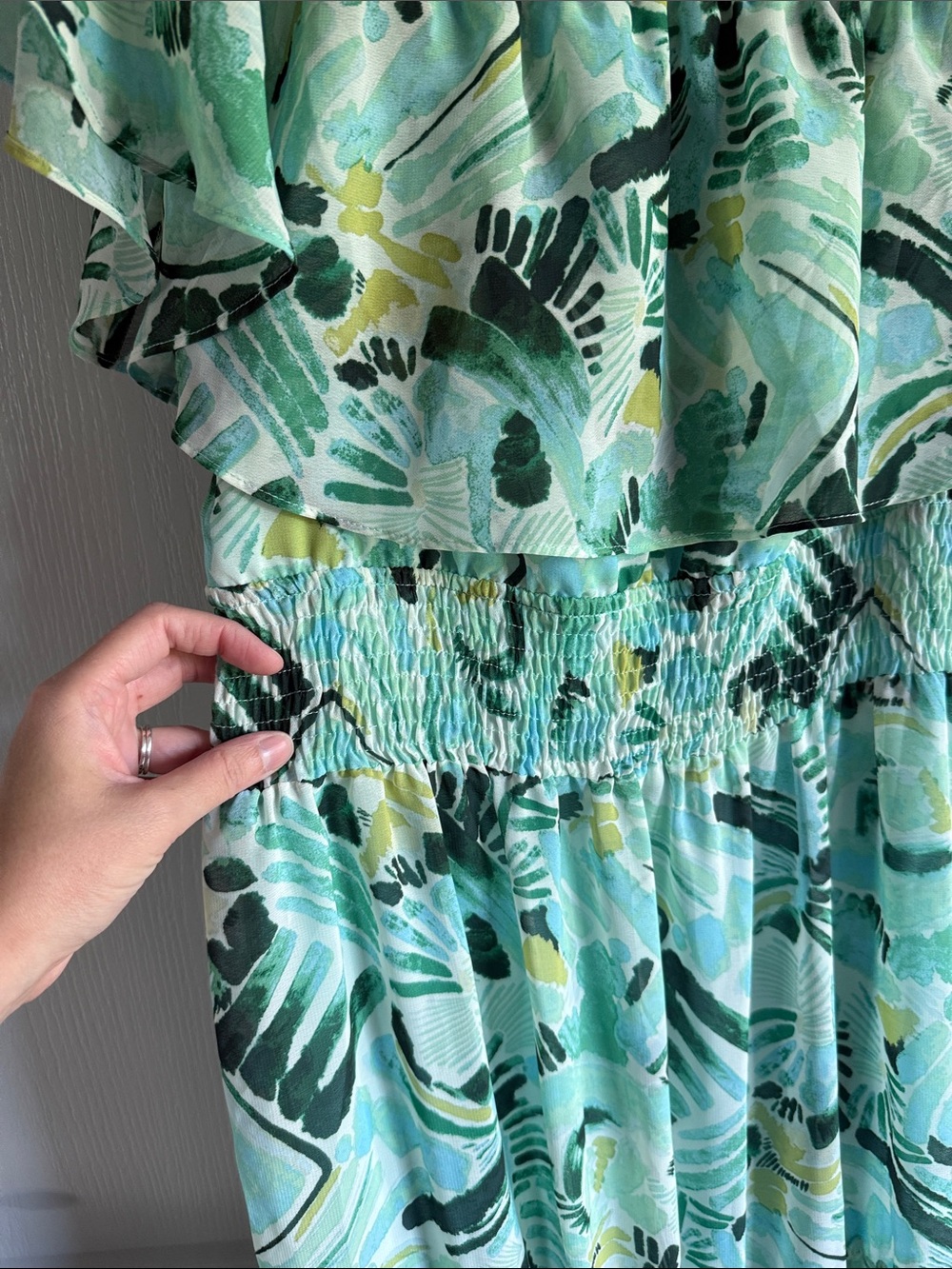 Rabbit Rabbit Rabbit Mint Green Tropical Off-Shoulder Maxi Dress - Picture 6 of 6
